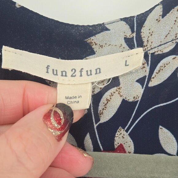 Fun 2 fun Ulrica Tie Neck Floral Blouse - L Blue/Burgundy/Bone - Picture 4 of 5